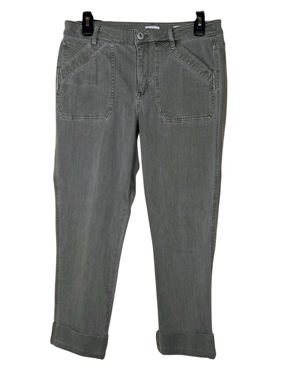 J. Jill Denim Cropped Pants Size 8 Petite Green High Rise Straight Leg Cuffed
